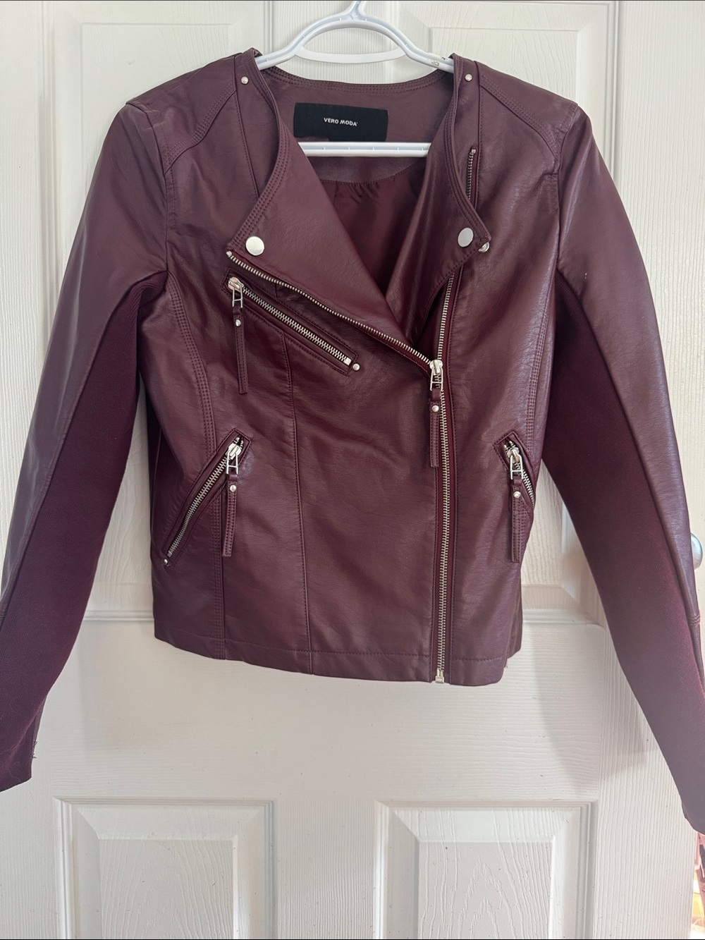 Vero Moda Burgundy Faux Leather Moto Jacket